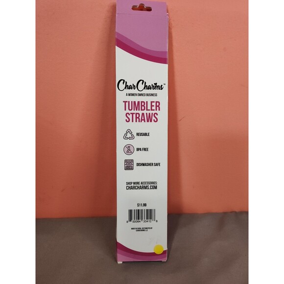 CharCharms Tumbler Straws 6 Pack Pink - Picture 2 of 2